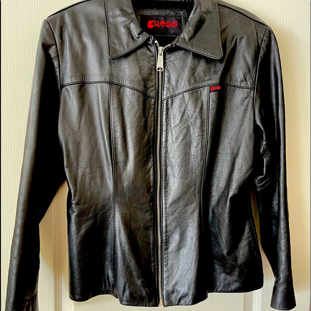 Ladies Black Guess Leather Jacket L